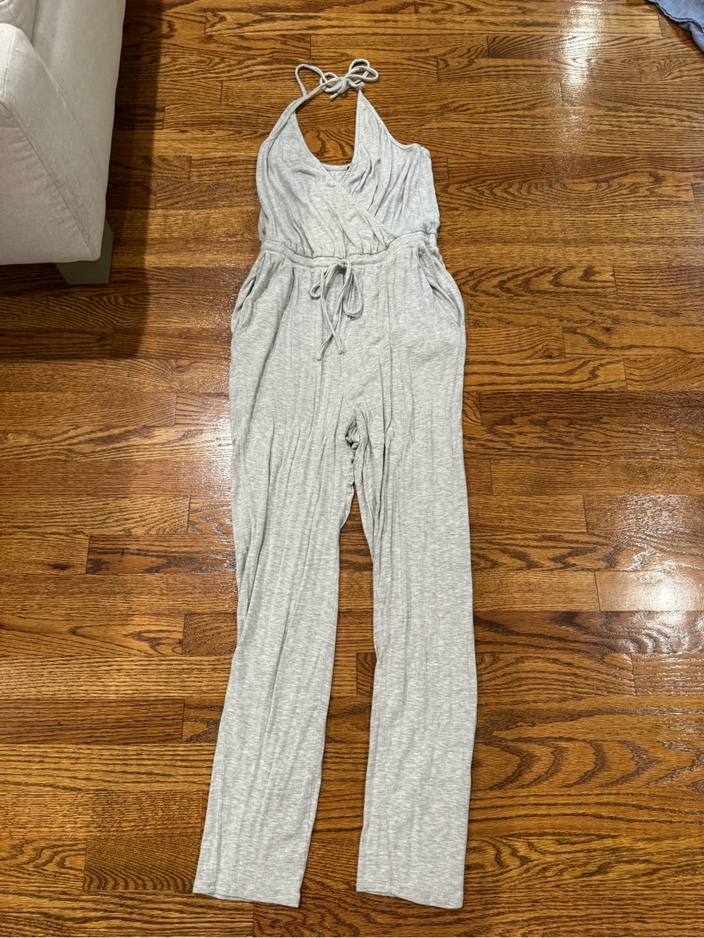 Light Gray Halter Jumpsuit with Drawstring Waist size small